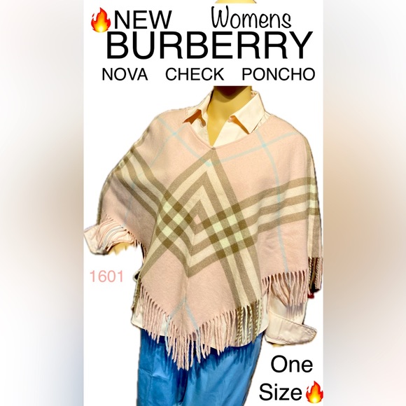 🔥 NEW BURBERRY Cashmere Blend Pink NOVA CHECK PONCHO🔥Women’s One SIZE🔥💗💕 - Picture 1 of 12
